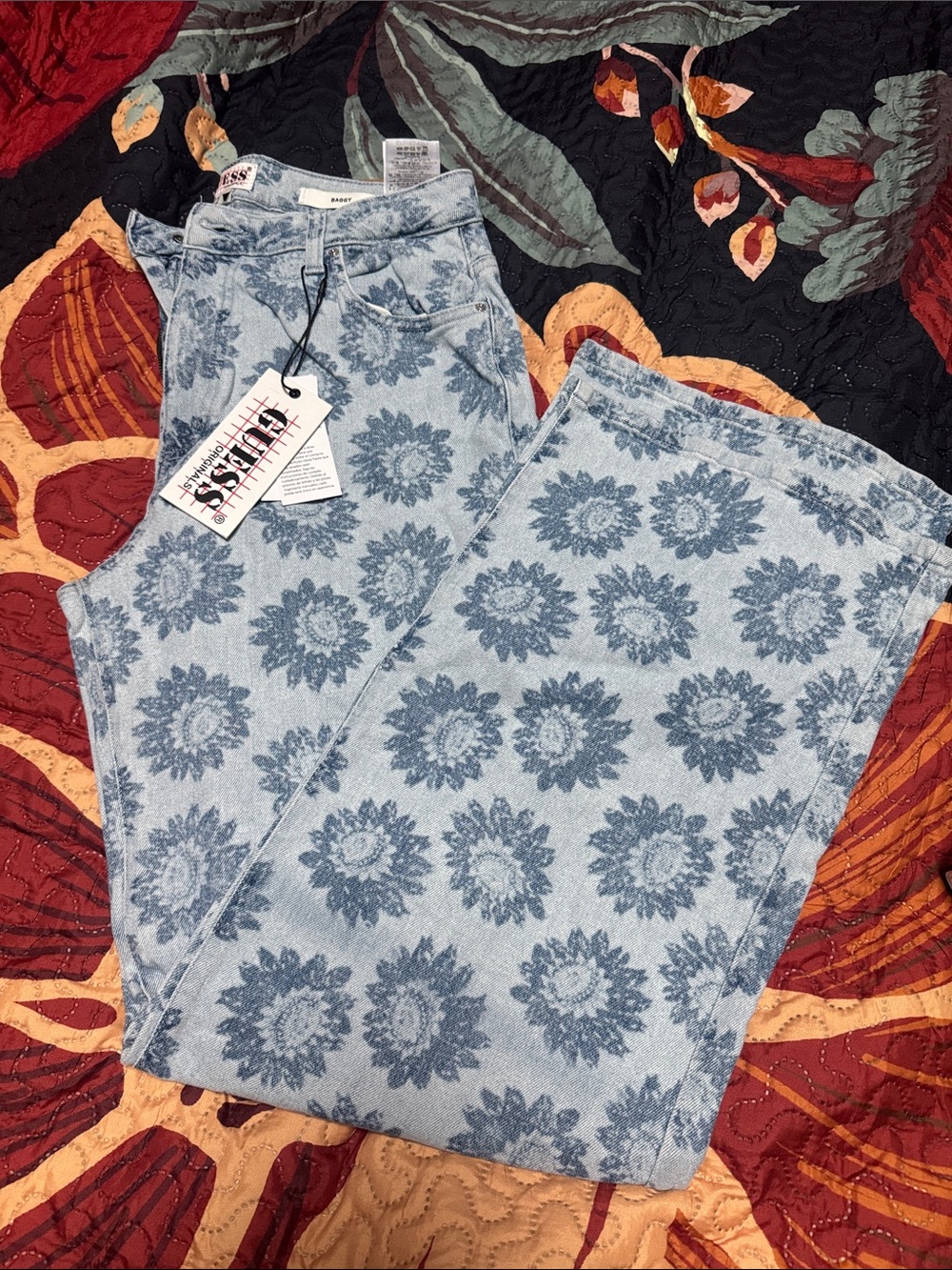 Guess floral print wide leg jeans